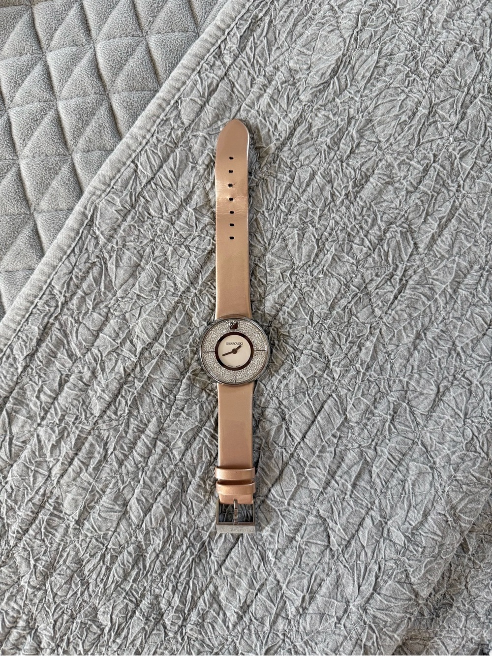 Swarovski Swiss Crystal Rose Gold Leather Watch - Needs Battery